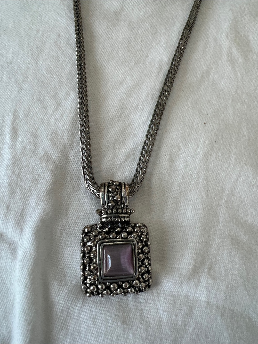 Sterling Silver Pendant Necklace with Purple Gemstone